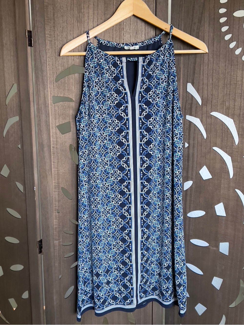 Max Studio Navy and White Printed Halter Midi Dress